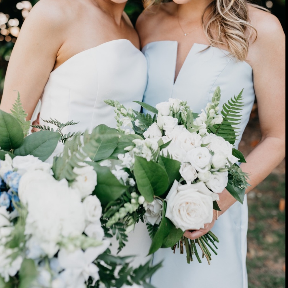 ALFRED SUNG Blue Strapless Maxi Dress (Bridesmaid’s Dress)